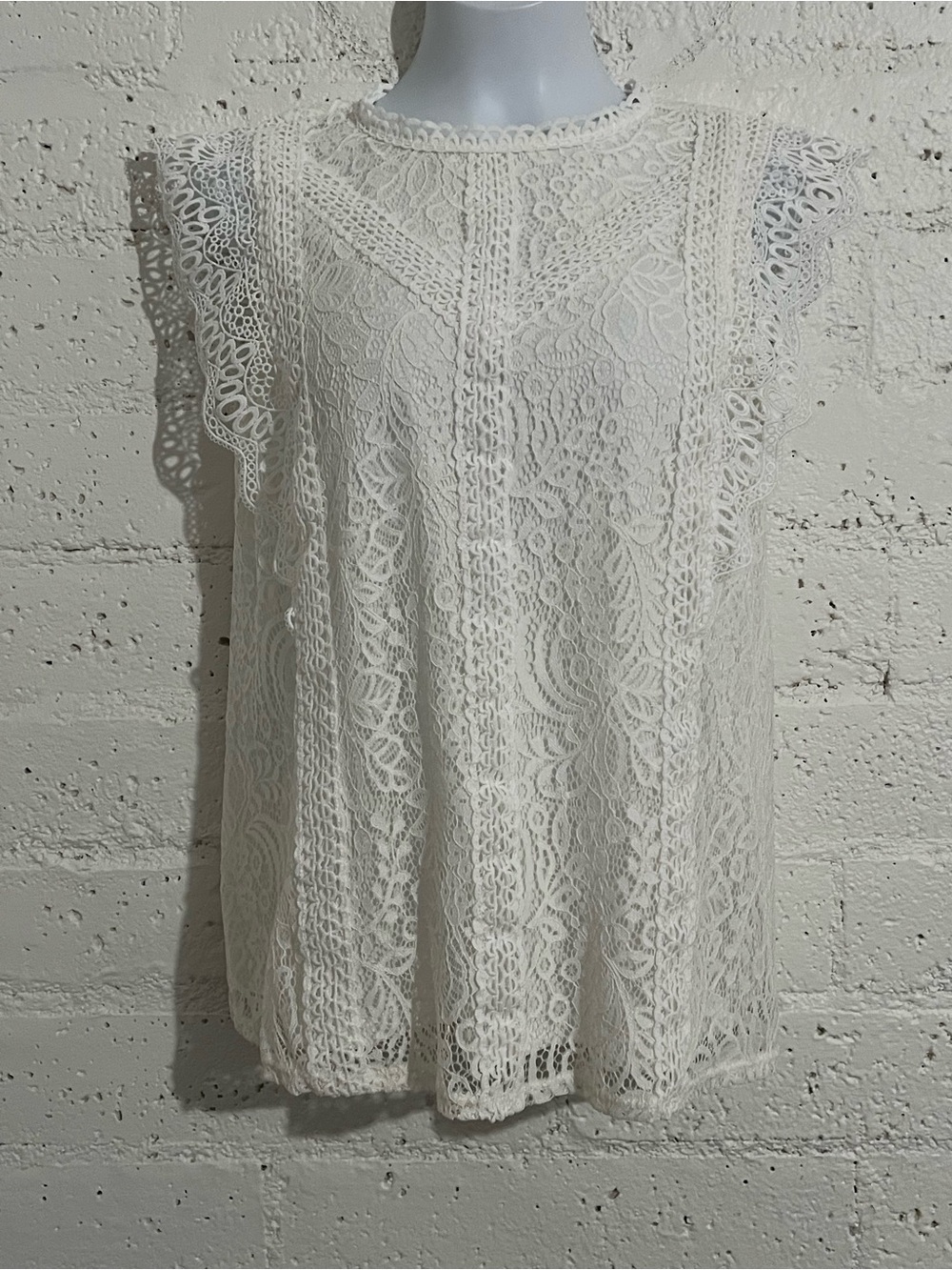 Cable & Gauge Womens Top L White Lace Overlay Flutter Cap Sleeve Feminine BX1